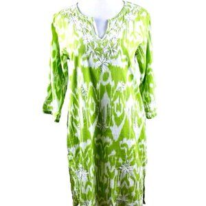 NEW! Limited Edition GRETCHEN SCOTT Lime Green Tunic Dress Caftan Embroidery S M